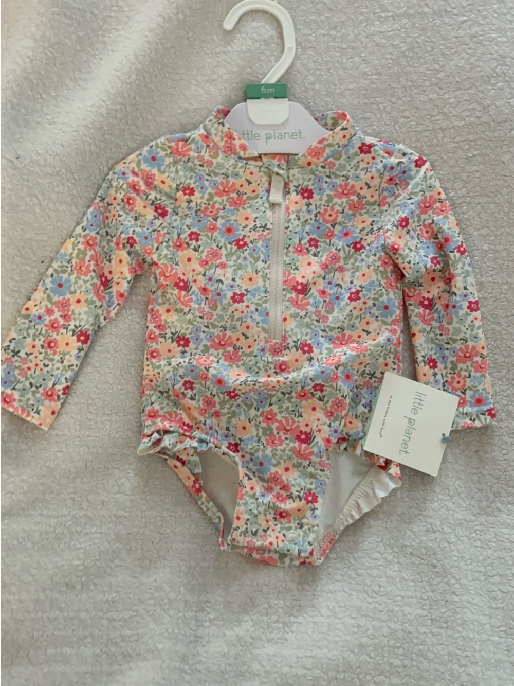 Little Planet Girls' Floral Long-Sleeve Swim Bikini Top in Multicolor Floral